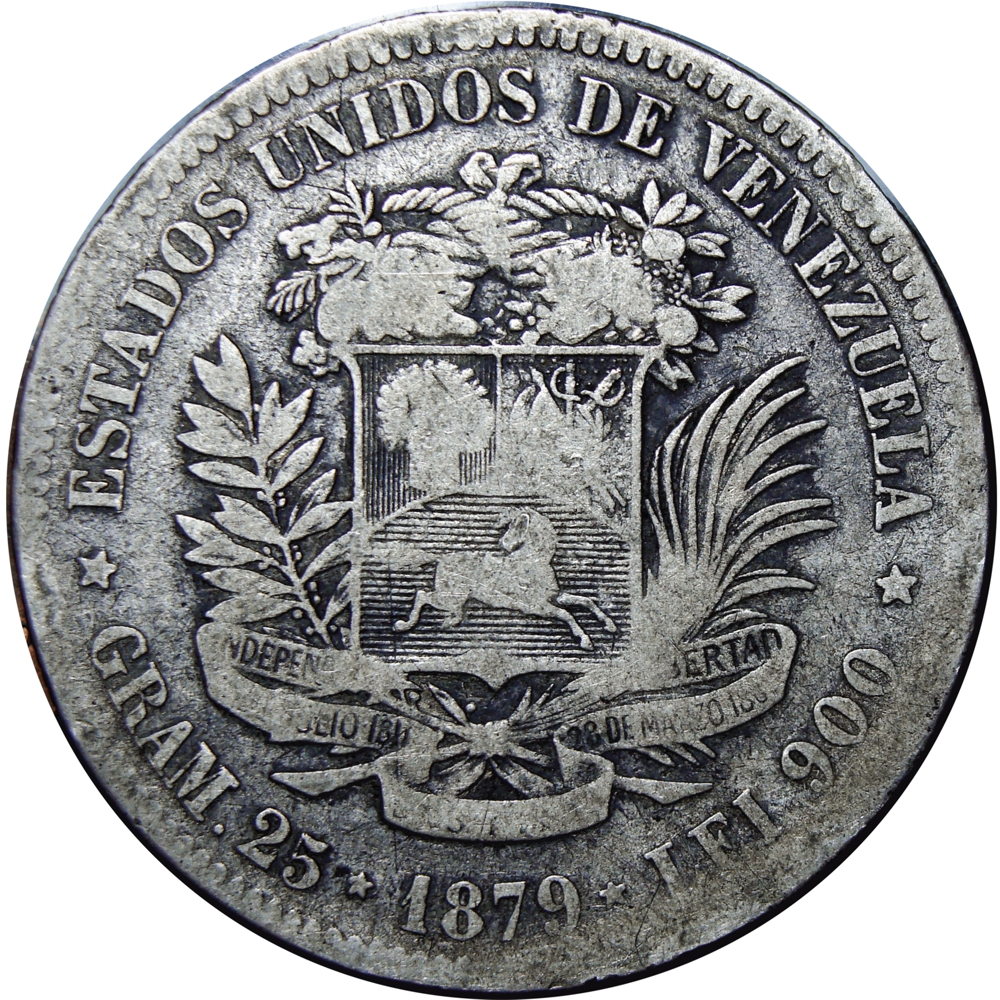 Fuerte Moneda de Plata 5 Bolívares 1879 - Numisfila