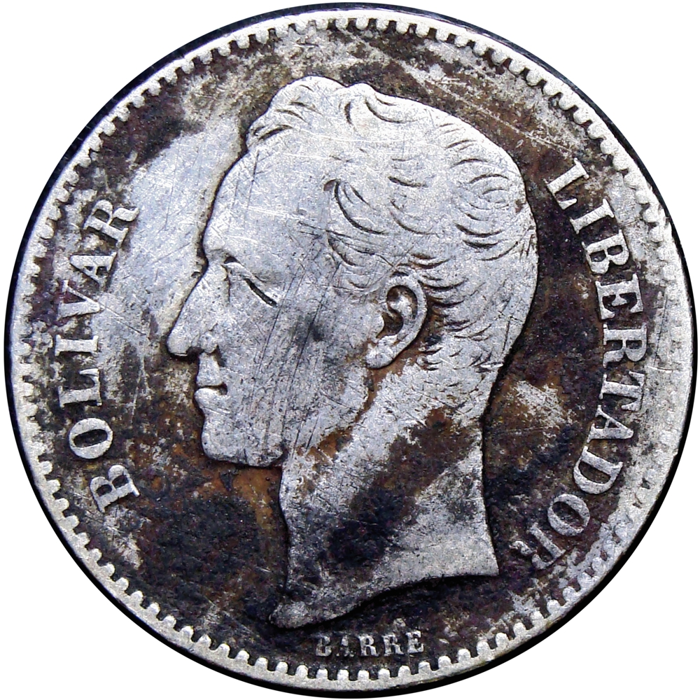 Moneda de Plata 1 Bolívar 1886 Fecha Ancha  - Numisfila