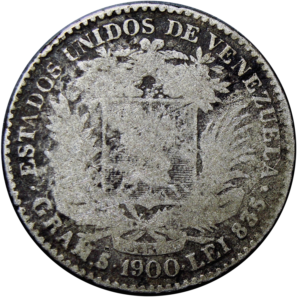 Escasa Moneda de Plata Un Bolívar 1900  - Numisfila