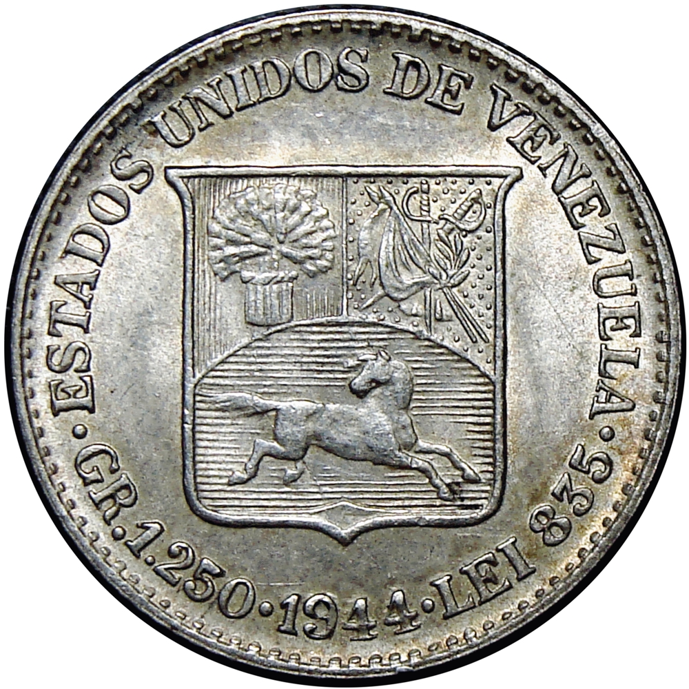 Moneda de Plata 25 Céntimos 1944 Medio - ¼ de Bolívar - Numisfila