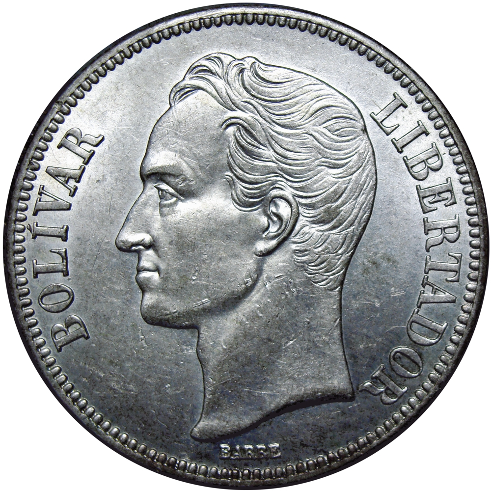 Fuerte Moneda de Plata 5 Bolívares 1936 Fecha Ancha  - Numisfila