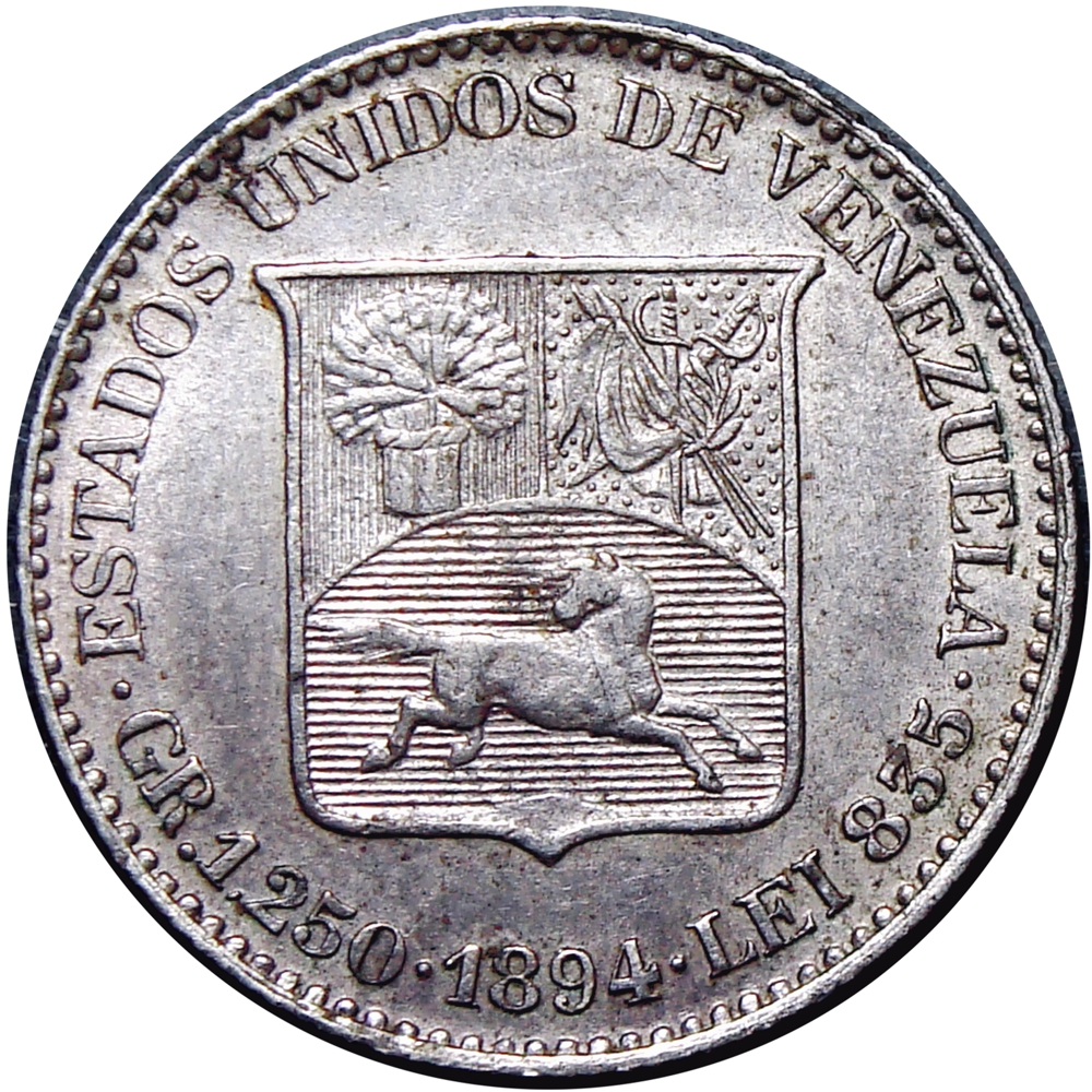 Medio Moneda de Plata 25 Céntimos 1894 - ¼ de Bolívar - Numisfila