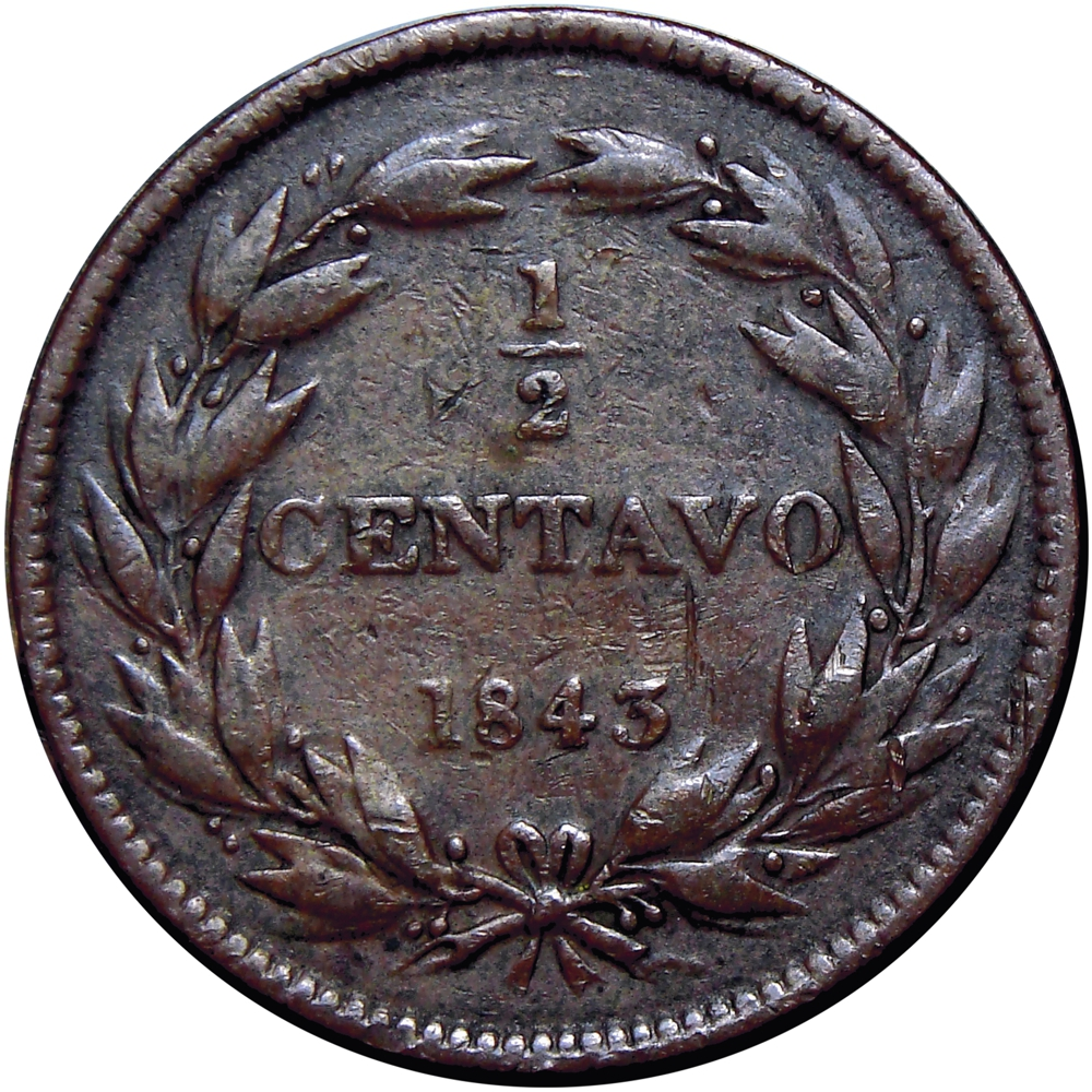 Moneda ½ Centavo Monaguero 1843 Libertad - Numisfila