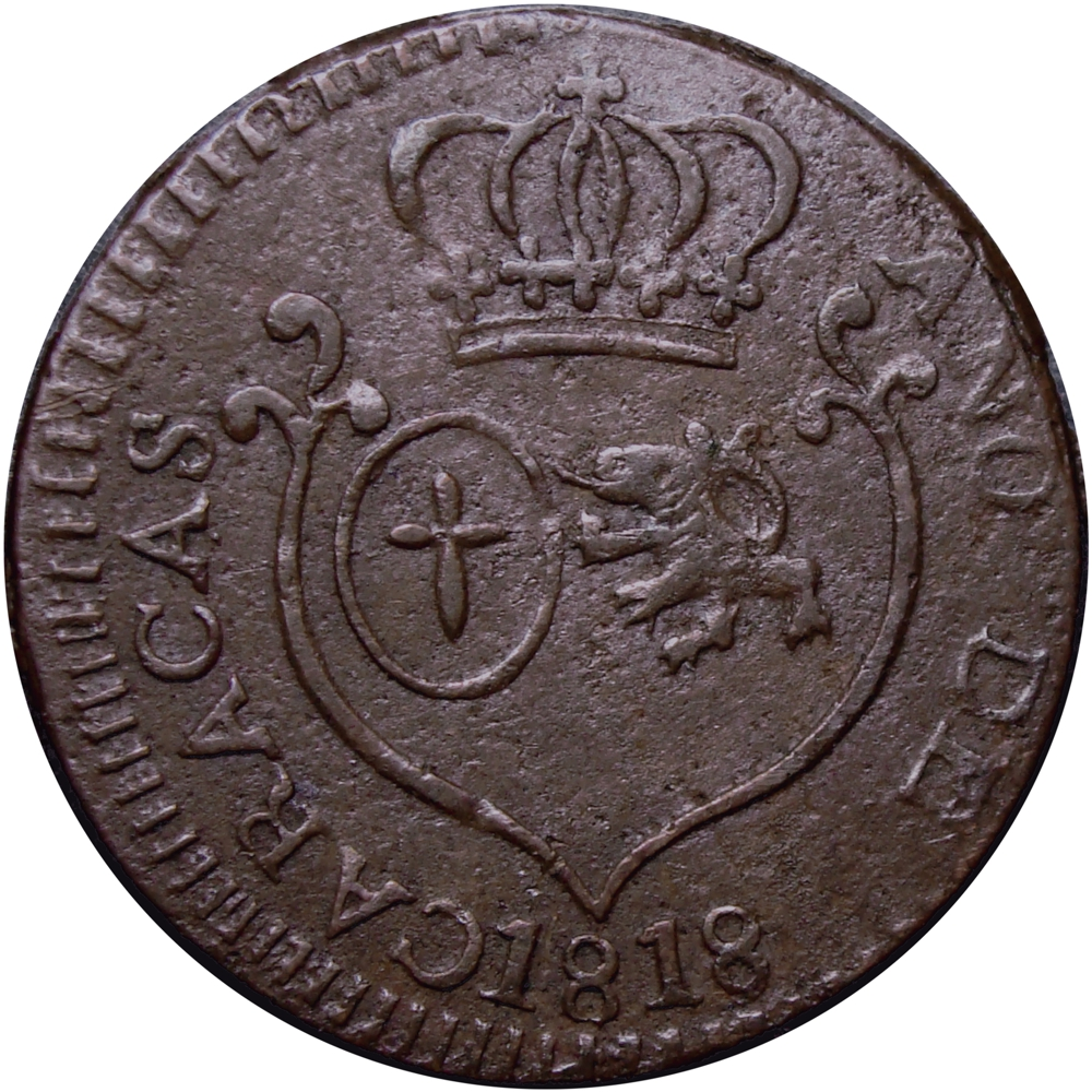 Moneda Provincia de Caracas ¼ Real de Cobre - Cuartillo 1818  - Numisfila