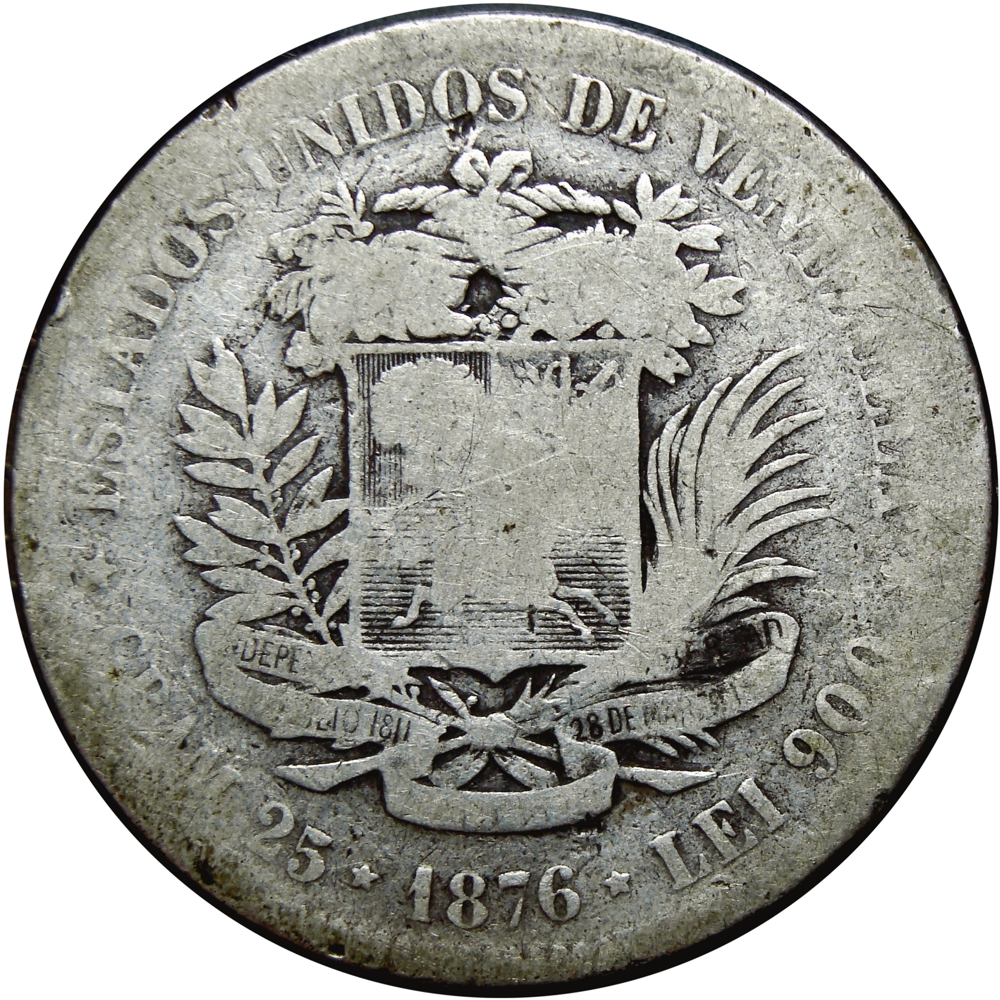 Venezolano 1876 Moneda de Plata - Popularmente 1er Fuerte - Numisfila