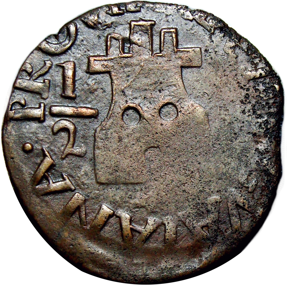 Venezuela Guayana Moneda de Cobre ½ Real 1814 - Variante 4 Grande y Bajo  - Numisfila