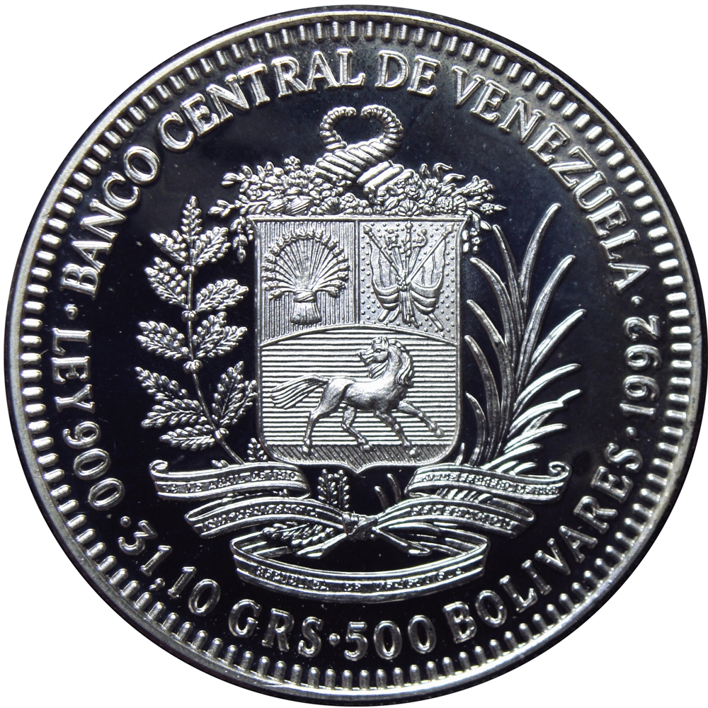 Batalla de Matasiete Moneda de Plata 500 Bolívares 1992  - Numisfila