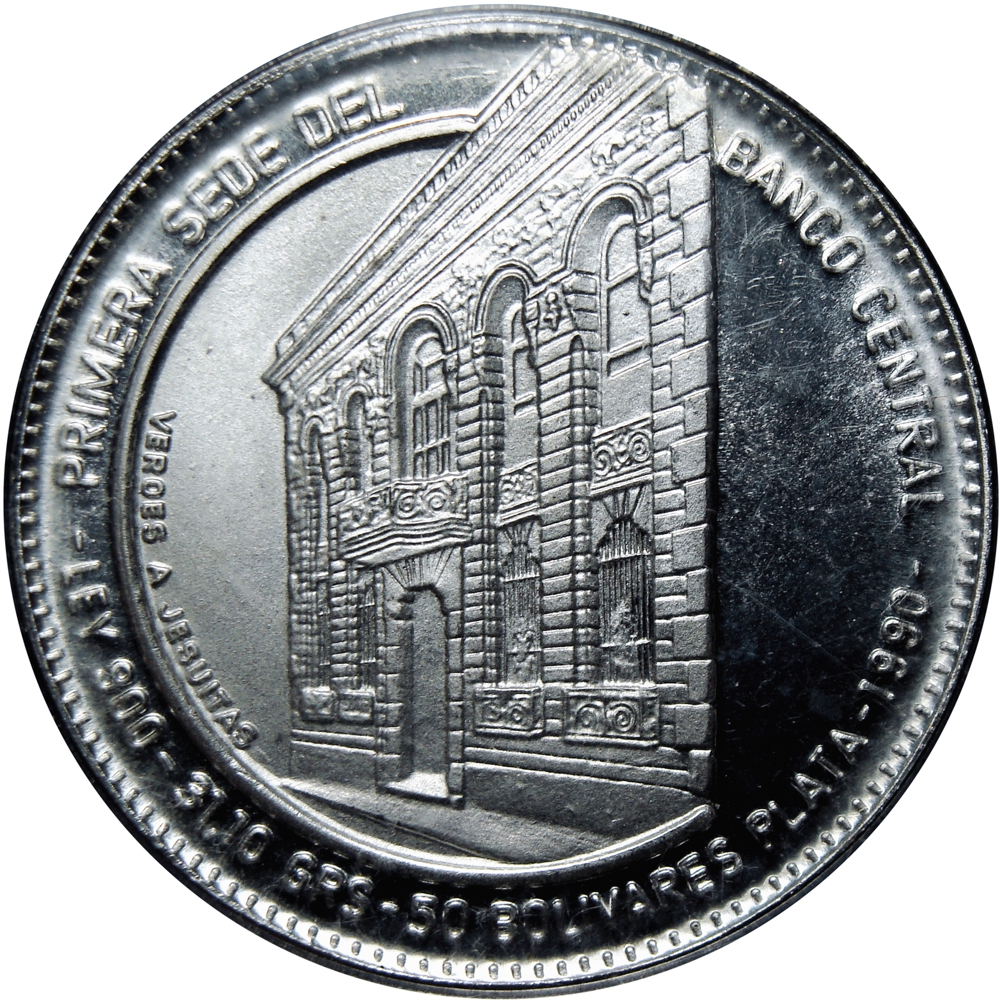 BCV 50 Bolívares 1990 - Moneda de Plata 50 Aniversario - Numisfila