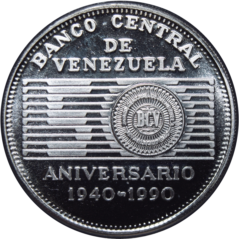 BCV 50 Bolívares 1990 - Moneda de Plata 50 Aniversario  - Numisfila