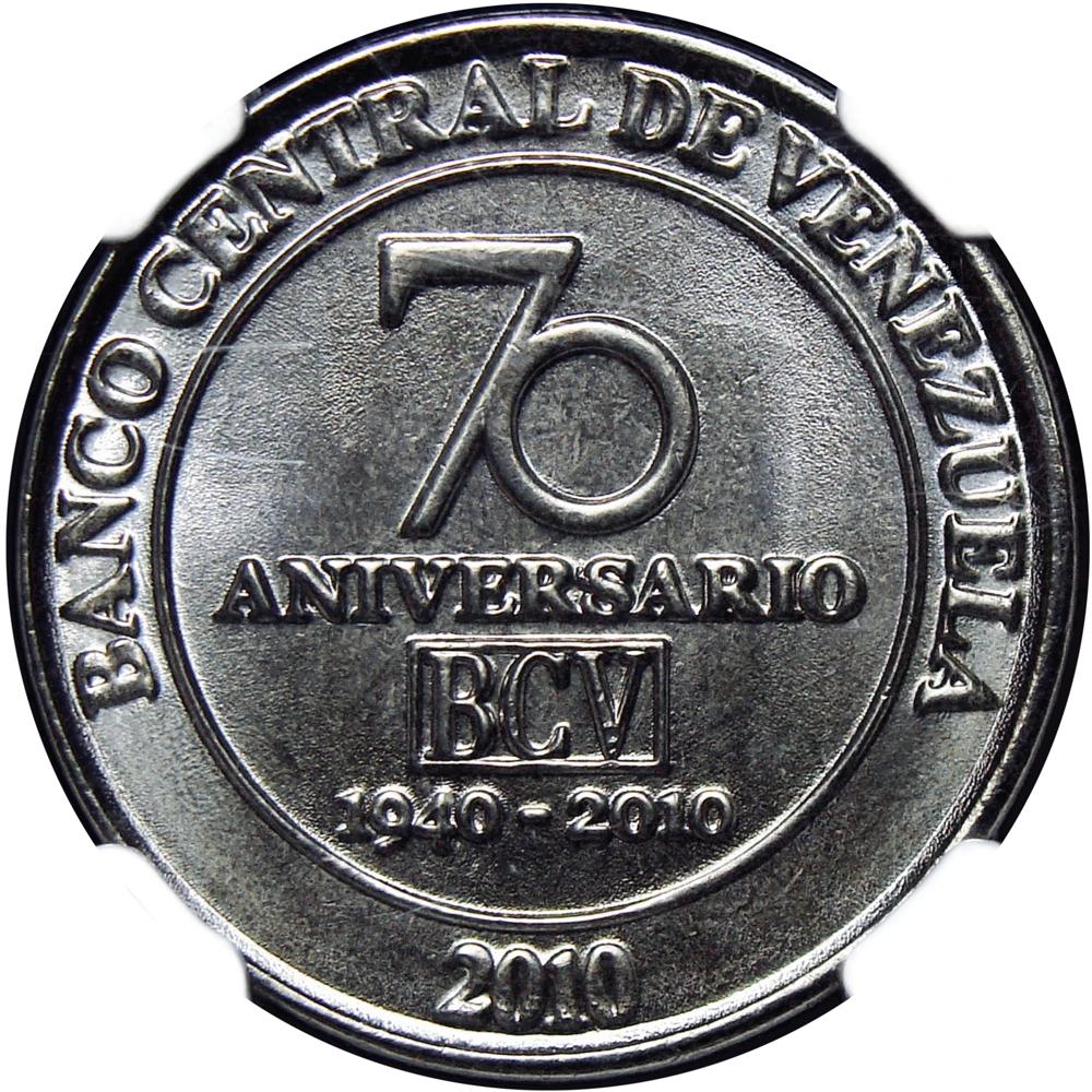 Moneda 50 Céntimos 2010 NGC MS 67 Aniversario 70 del BCV - Numisfila