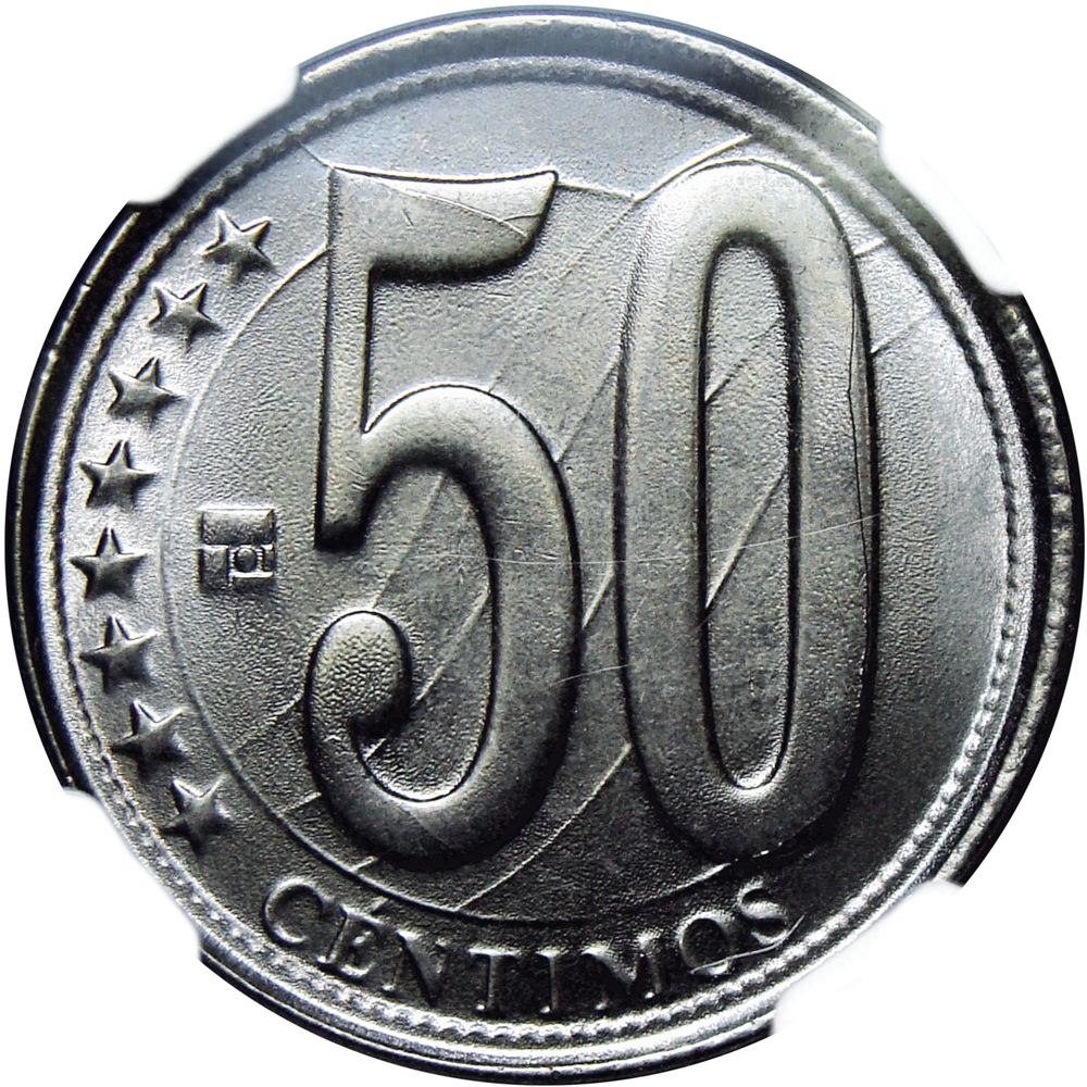 Moneda 50 Céntimos 2010 NGC MS 67 Aniversario 70 del BCV  - Numisfila
