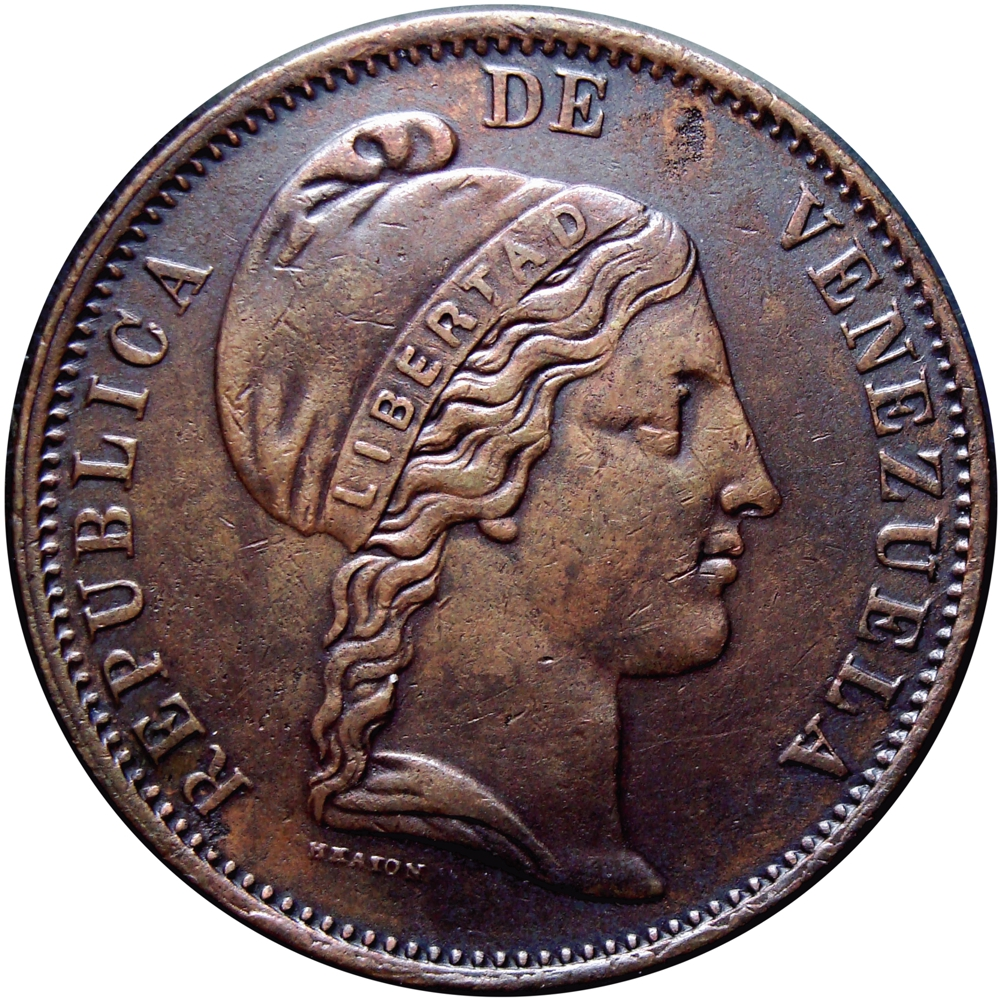 Moneda Centavo Monaguero 1852 Heaton 31.5 mm Libertad - Numisfila