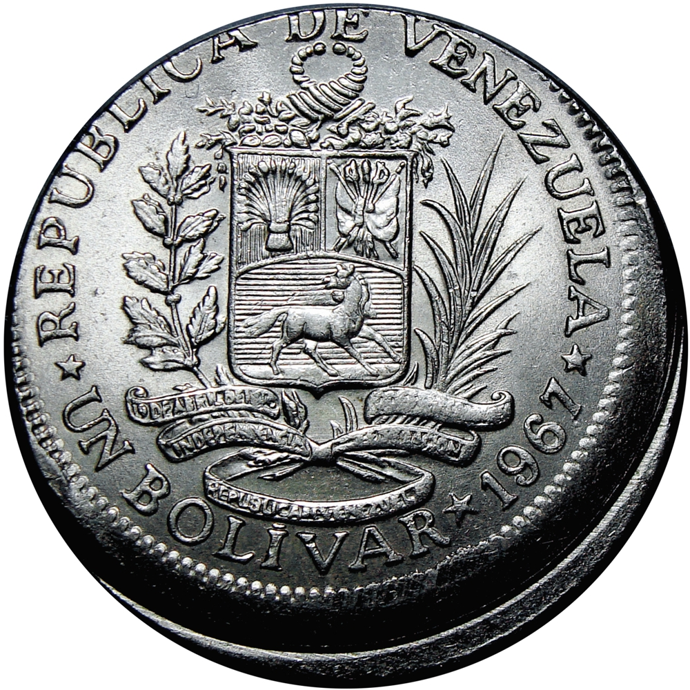 Error de Golpe Amplio en Moneda de 1 Bolívar 1967 - Broadstrike - Numisfila