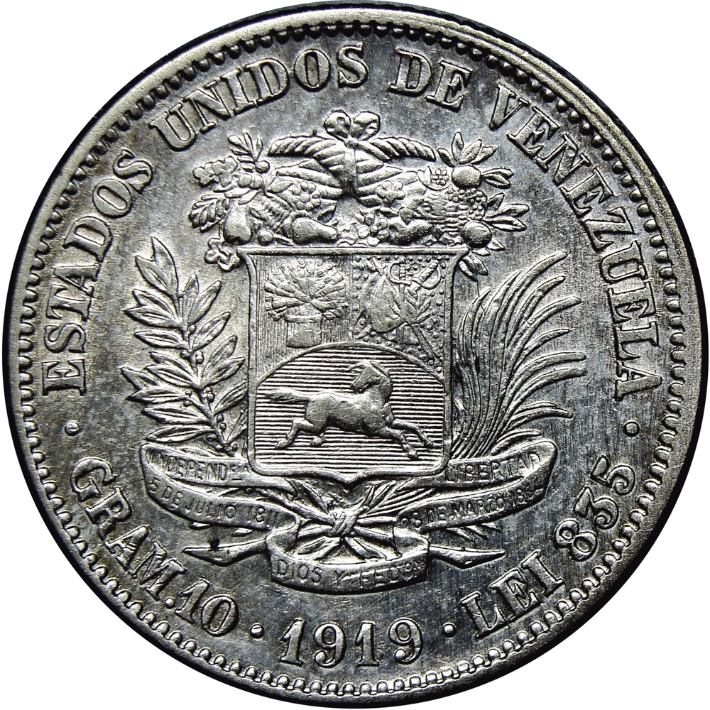 Buena Moneda de Plata 2 Bolívares 1919 - Numisfila