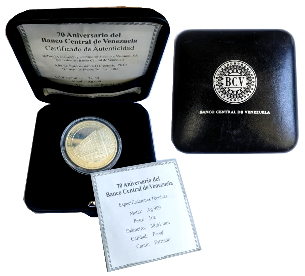 BCV 50 Bolívares 2010 - Moneda de Plata 70 Aniversario - Numisfila
