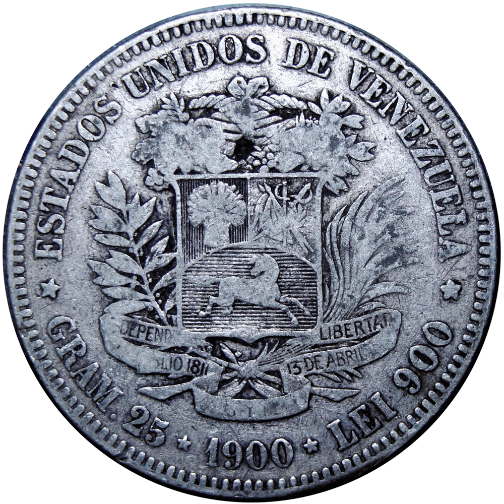 Fuerte Moneda de Plata 5 Bolívares 1900 - Numisfila
