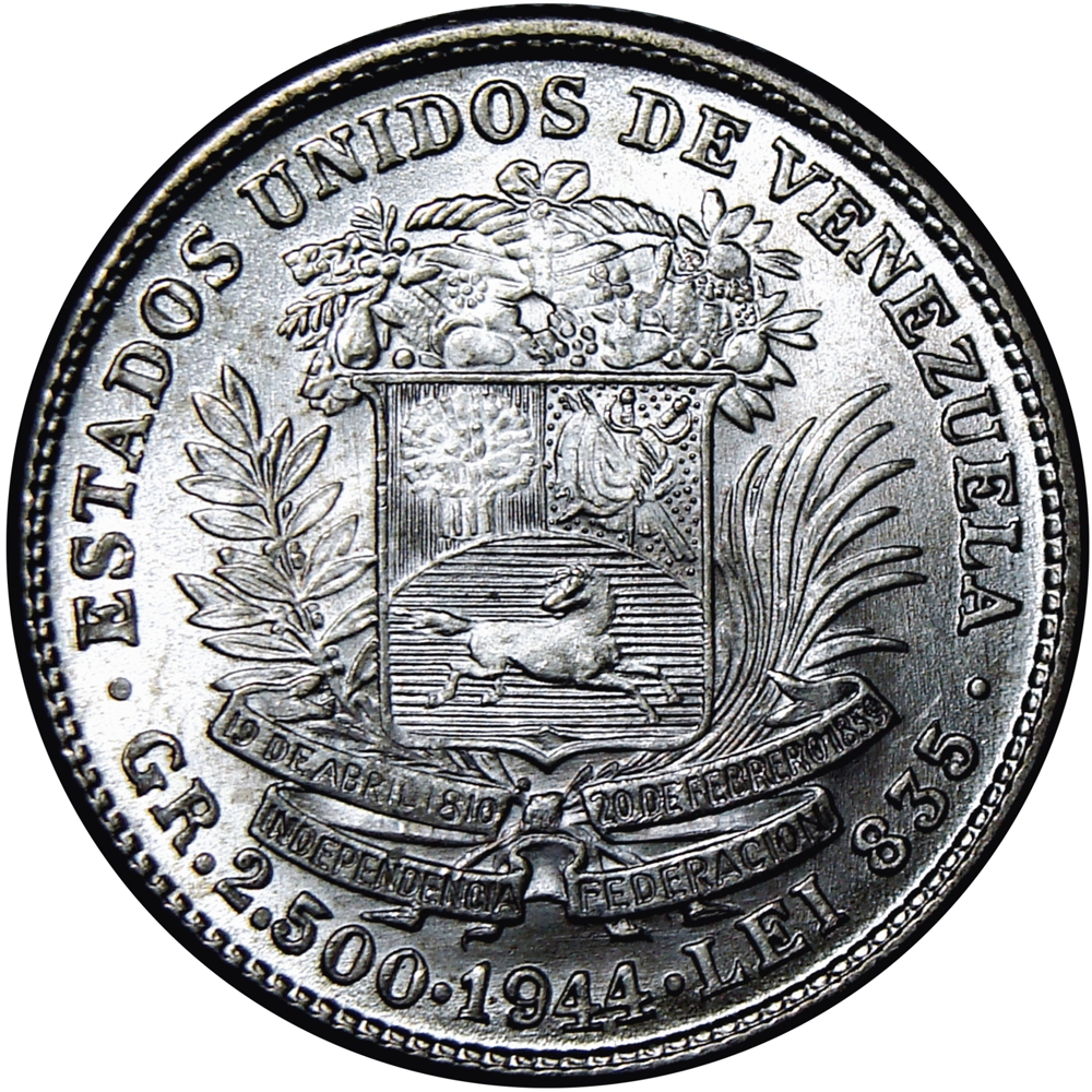Bello Real Moneda de Plata 50 Céntimos 1944 ½ Bolivar - Numisfila
