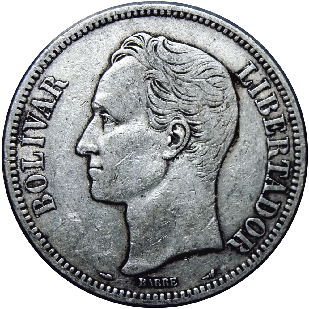 Fuerte Moneda de Plata 5 Bolívares 1912 - Fecha Normal  - Numisfila