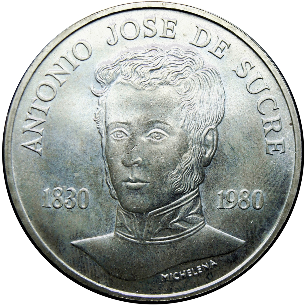 Pareja Bolívar y Sucre 1980 Monedas de Plata 100 y 75 Bolívares - Numisfila