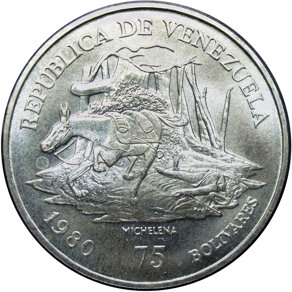 Pareja Bolívar y Sucre 1980 Monedas de Plata 100 y 75 Bolívares  - Numisfila