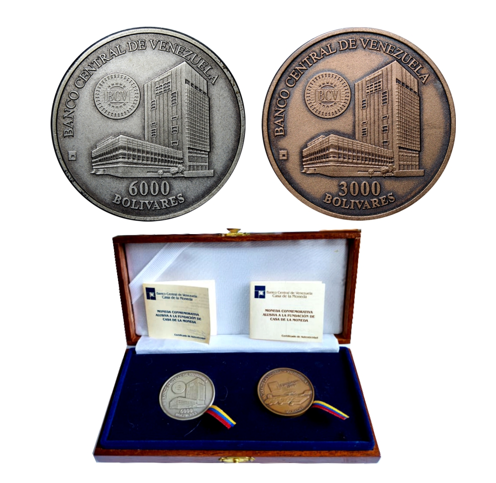 Monedas Cobre y Plata 2001 Maracay 3000 y 6000 Bolívares Casa de la Moneda en Estuche  - Numisfila