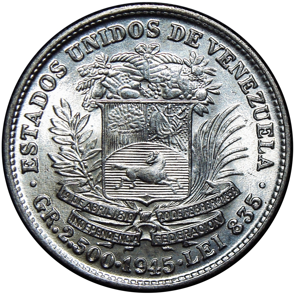 Moneda 50 Céntimos 1945 Real de Plata - ½ Bolívar - Numisfila