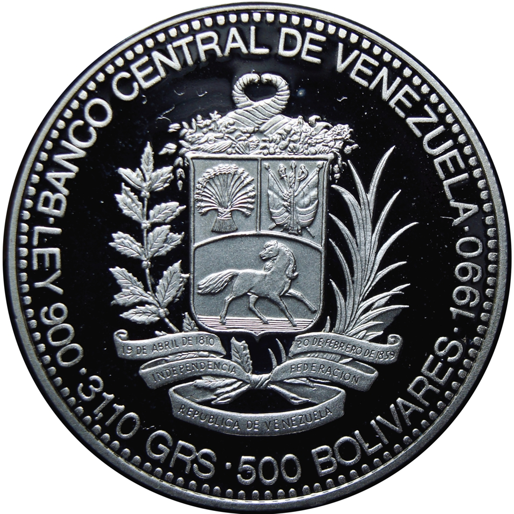 Moneda de Plata 500 Bolívares José Antonio Páez 1990 Conmemorativa  - Numisfila