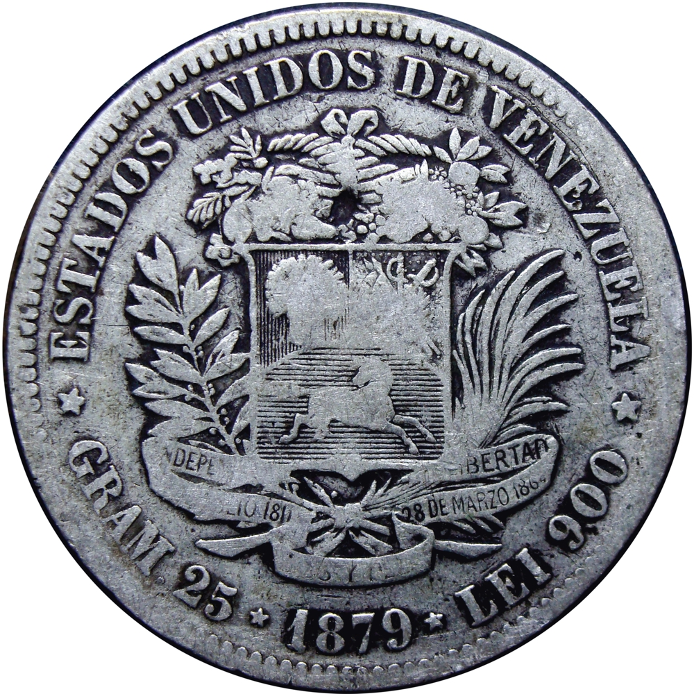 Fuerte Moneda de Plata 5 Bolívares 1879 - Numisfila