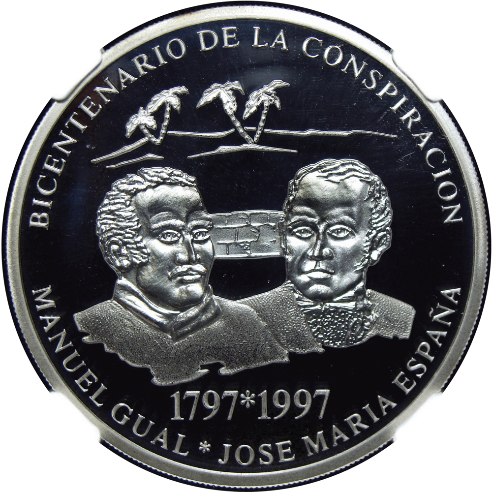 Gual y España Moneda de Plata 500 Bolívares 1997 NGC PF 69 Ultra Cameo  - Numisfila