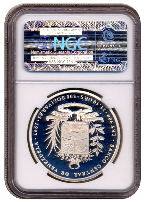 Gual y España Moneda de Plata 500 Bolívares 1997 NGC PF 69 Ultra Cameo  - Numisfila