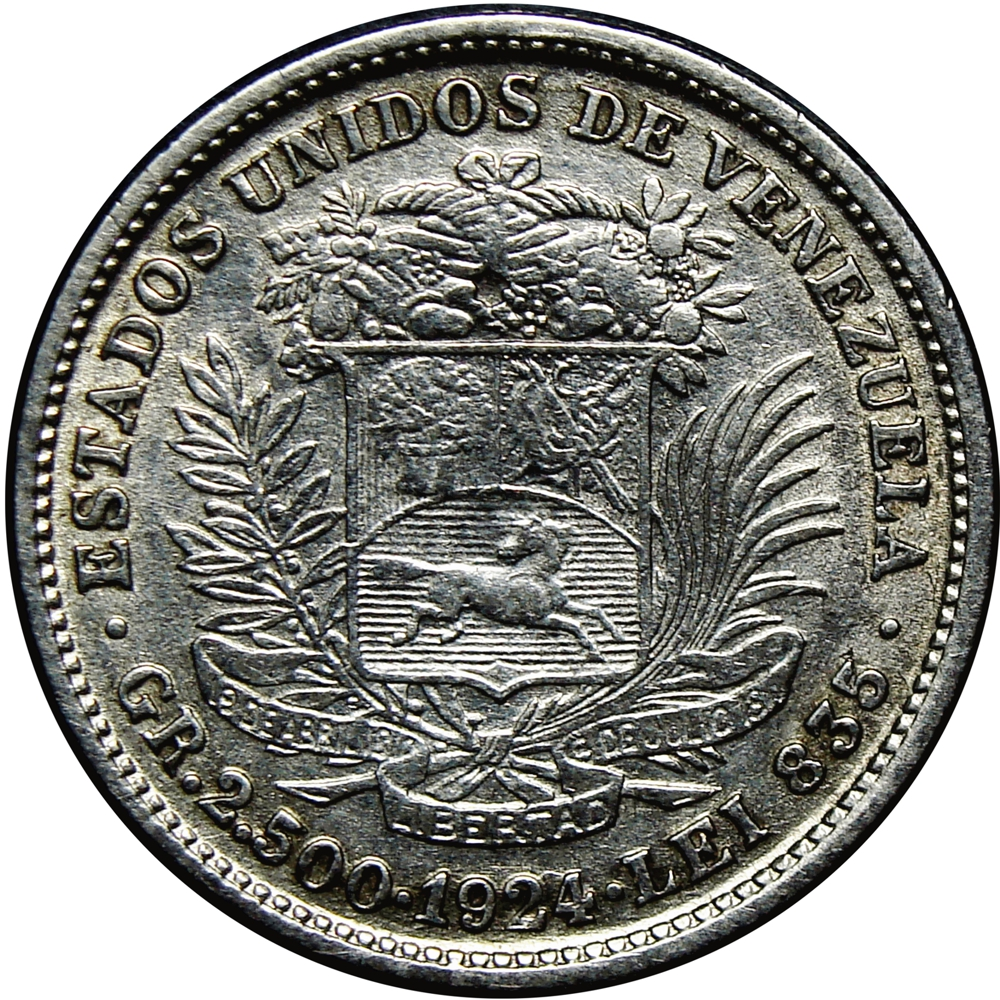 Real Moneda de Plata 50 Céntimos 1924 - ½ Bolivar  - Numisfila