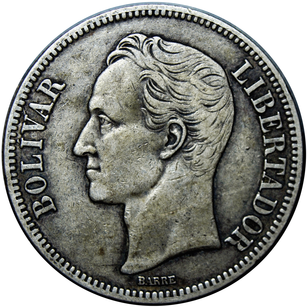 Fuerte Moneda de Plata 5 Bolívares 1924 Fecha Ancha  - Numisfila