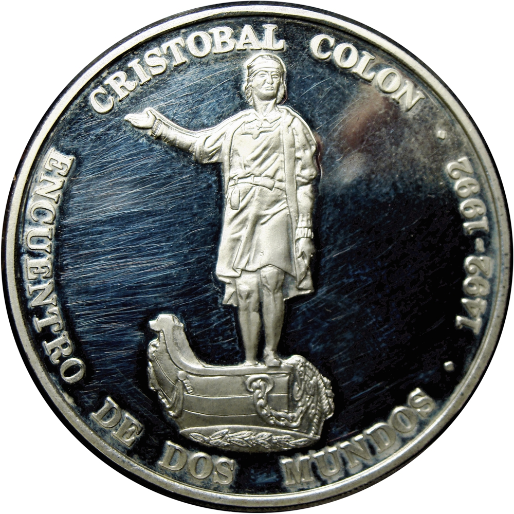 Cristóbal Colón Moneda 1100 Bolívares 1991 Encuentro de Dos Mundos - Numisfila