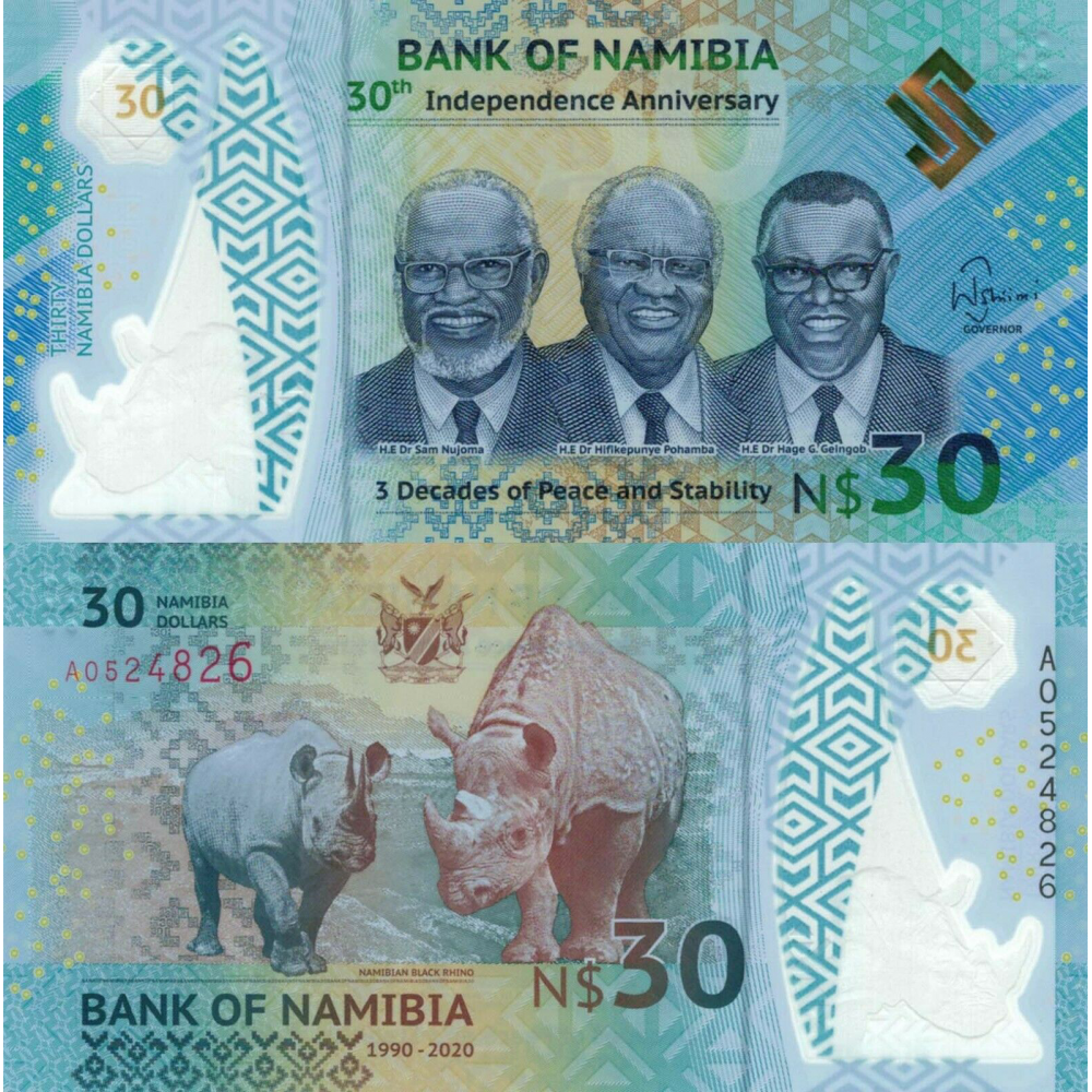 Billete Plástico Namibia 30 Dólares 2020 Emisión conmemorativa  - Numisfila