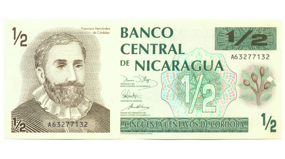 Billete Nicaragua ½ Cordoba 1992 Francisco Hernández de Córdoba  - Numisfila