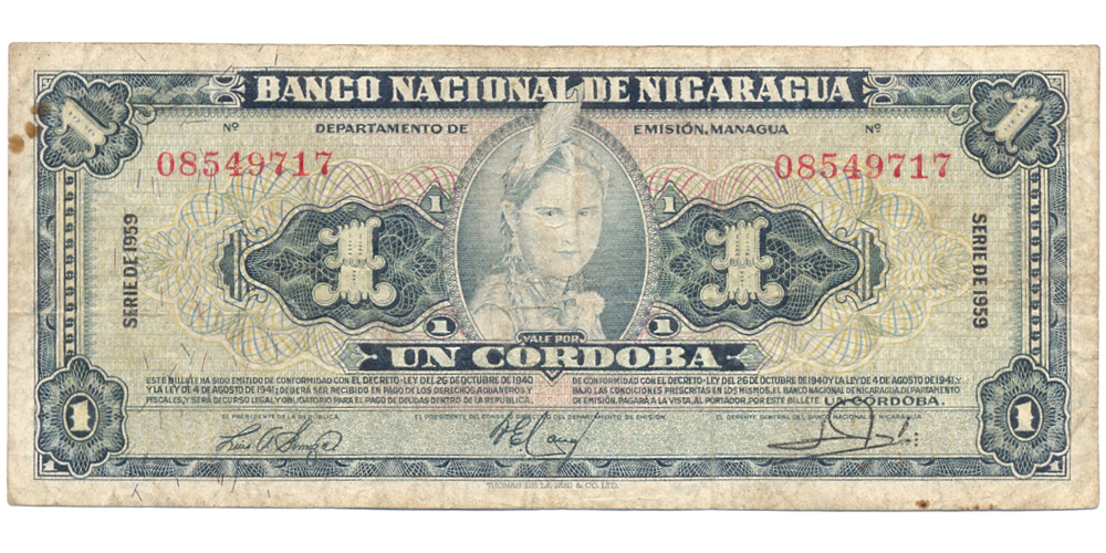 Billete Nicaragua 1 Cordoba 1959  - Numisfila