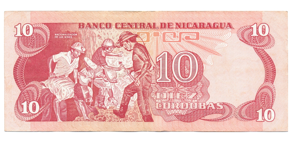 Billete Nicaragua 10 Córdobas 1979 - Nacionalización de las Minas   - Numisfila