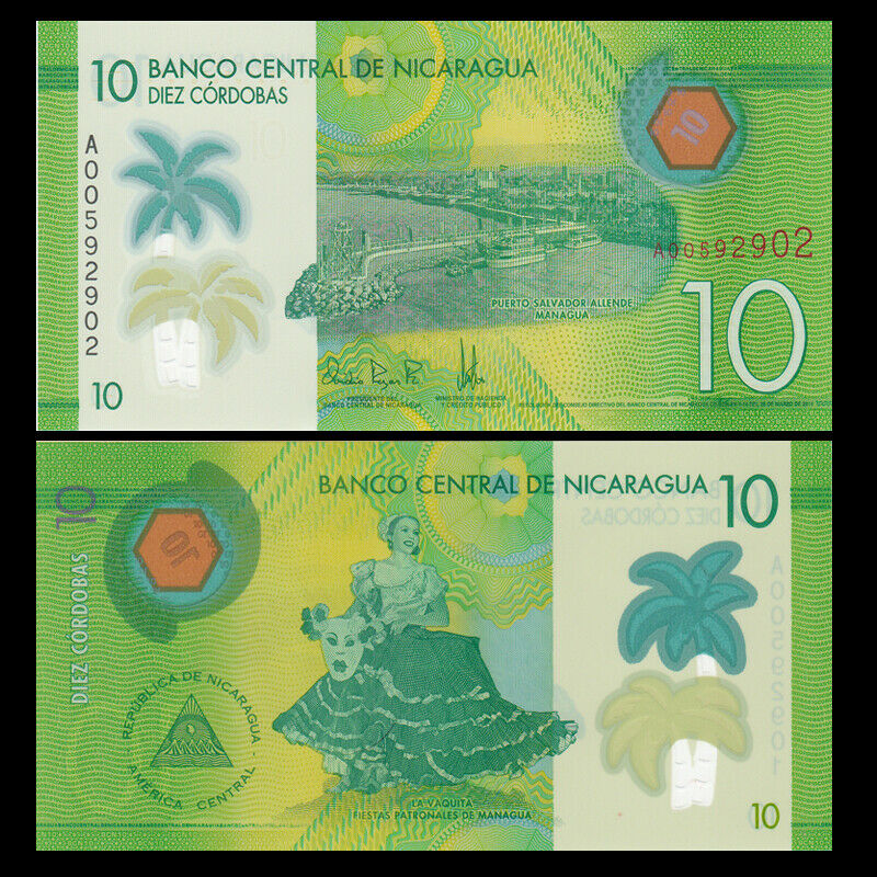 Billete Plástico Nicaragua 10 Cordobas 2019-2021  - Numisfila