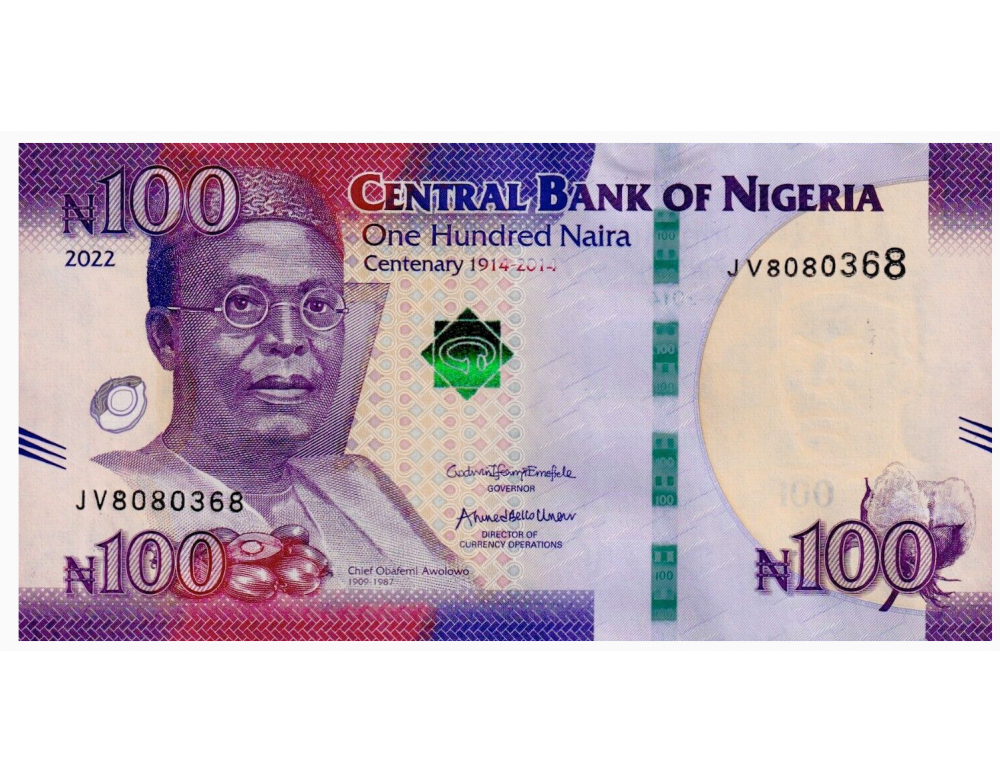 Billete Nigeria 100 Naira 2022 Conmemorativo 100 Años de Nigeria como Nación  - Numisfila