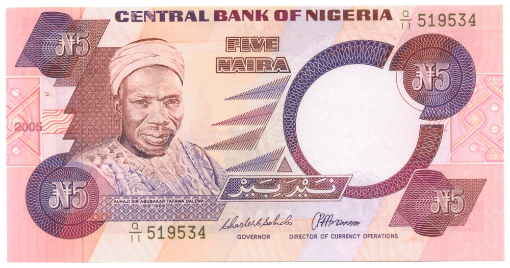Billete Nigeria 5 Naira 2005 - Primer Ministro de Nigeria Abubakar Tafawa Balewa - Numisfila