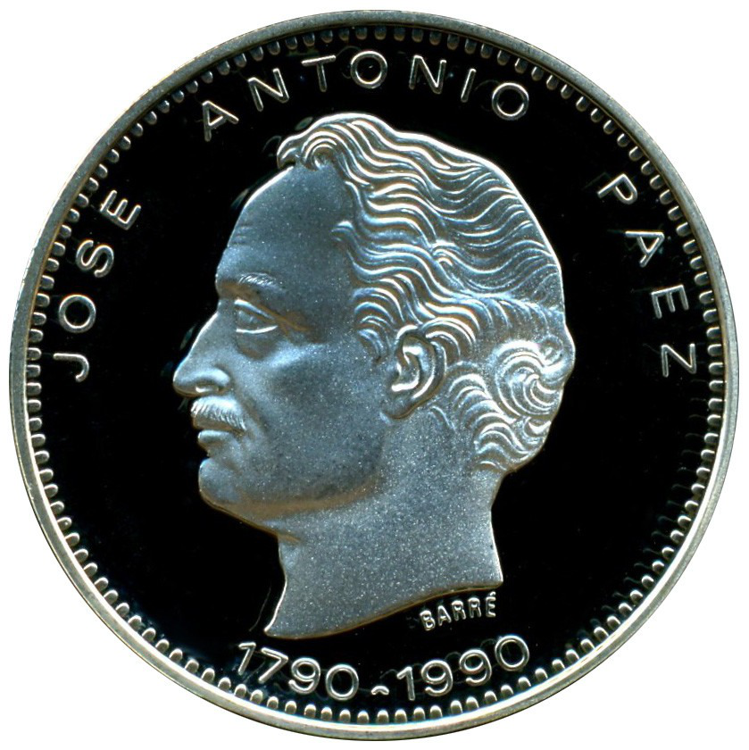 Moneda de Plata 500 Bolívares José Antonio Páez 1990 Conmemorativa - Numisfila