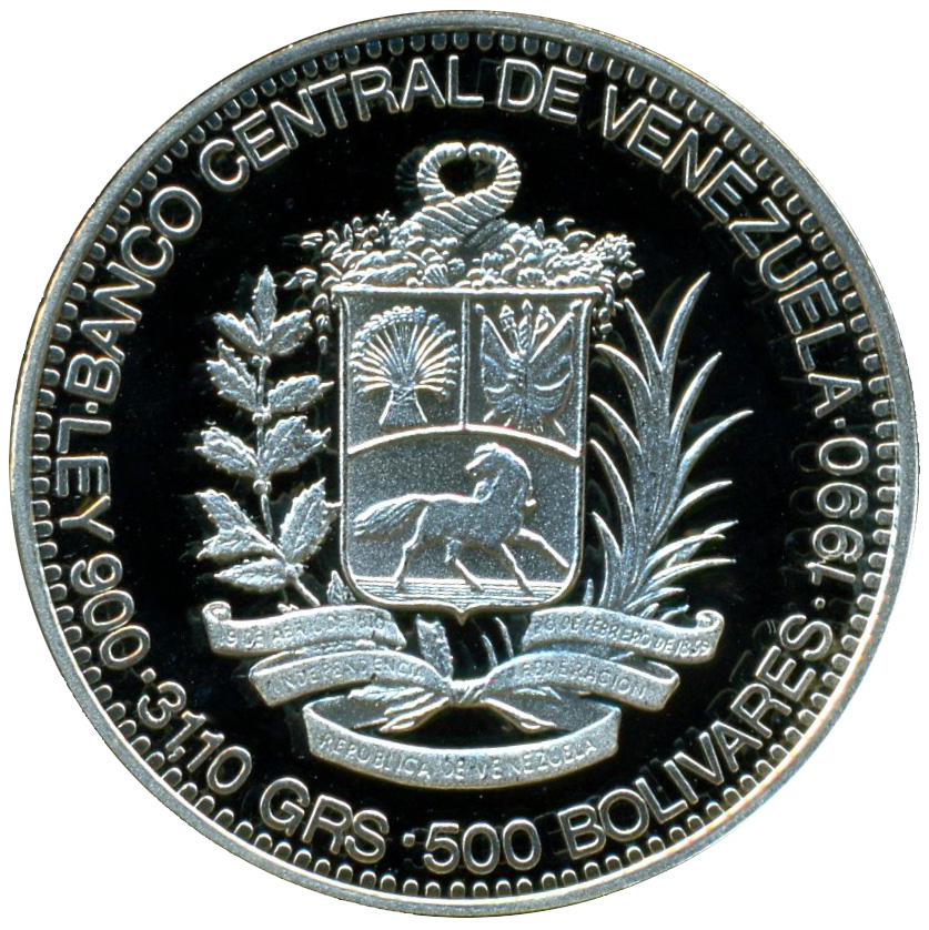 Moneda 500 Bolívares Páez 1990 Bicentenario Nacimiento  - Numisfila