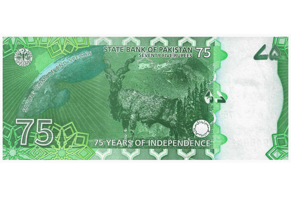Billete Pakistan 75 Rupees 2022 Conmemorativo 75 años de la Independencia   - Numisfila