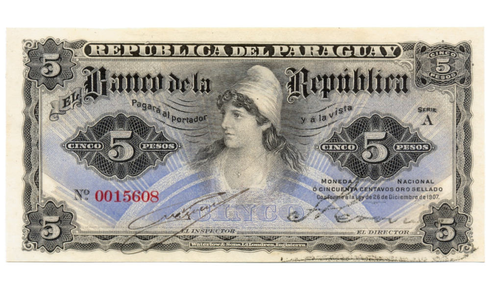 Billete Paraguay 5 Pesos ó 1/2 Peso Oro 1907 Libertad - Numisfila