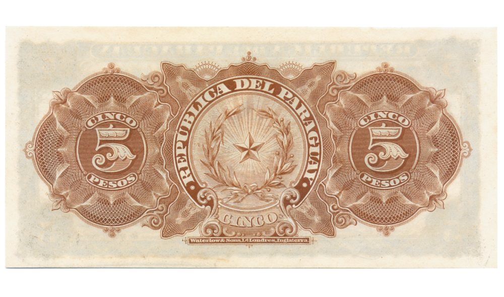 Billete Paraguay 5 Pesos ó 1/2 Peso Oro 1907 Libertad  - Numisfila