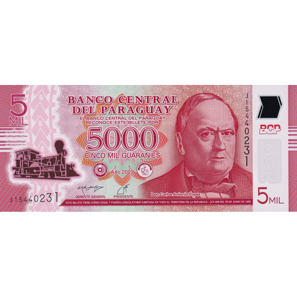 Billete Plástico Paraguay 5.000 Guaraníes  2022 - Numisfila