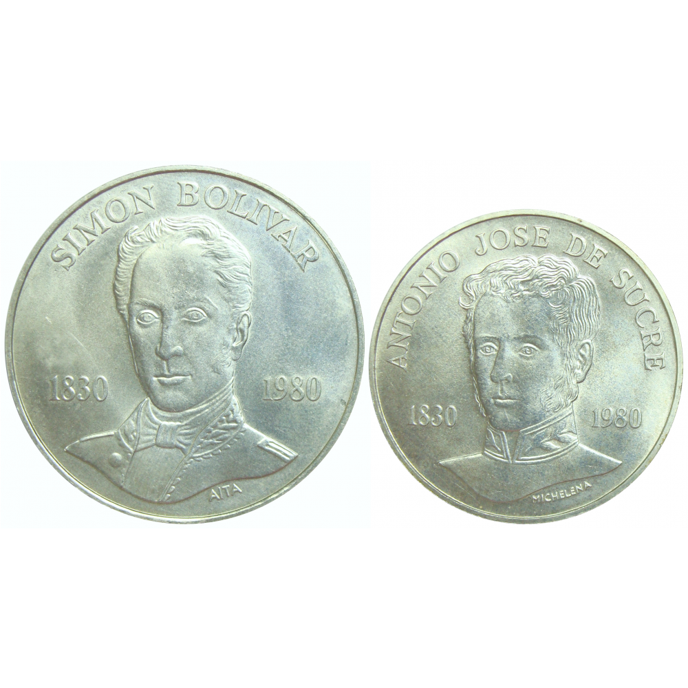 Pareja Monedas Bolívar y Sucre: 100 y 75 Bolívares 1980   - Numisfila