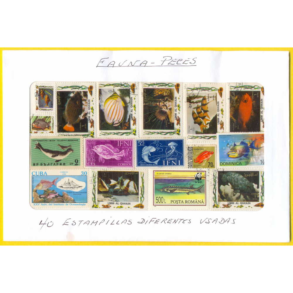 Peces Fauna - 40 Estampillas diferentes usadas  - Numisfila