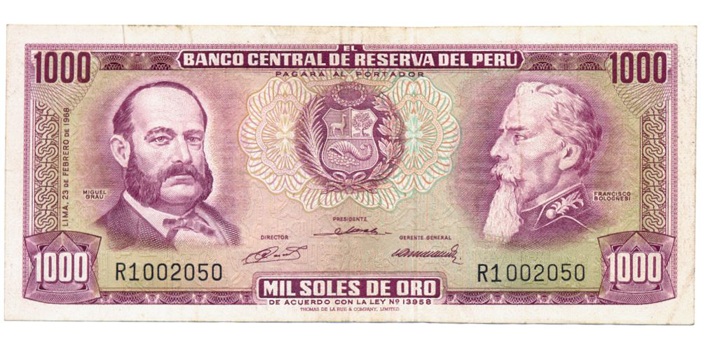 Billete Peru 1000 Soles de Oro 1968  - Numisfila