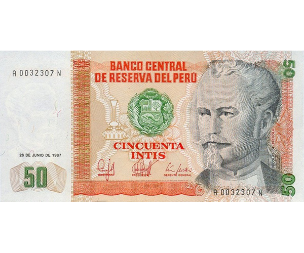 Billete de Peru 50 Intis 1987  - Numisfila